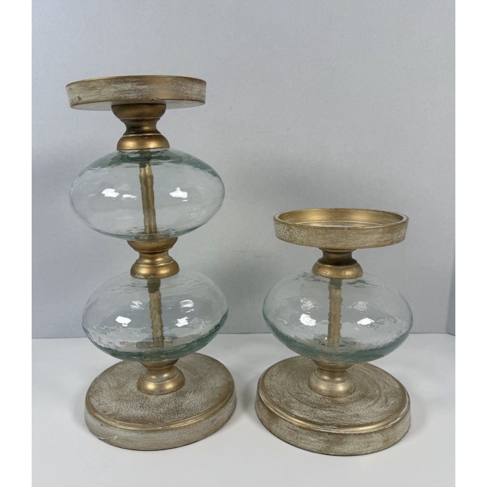 Pier 1 Imports Bubble Glass & Metal Candle Holder Set of 2 Gold
